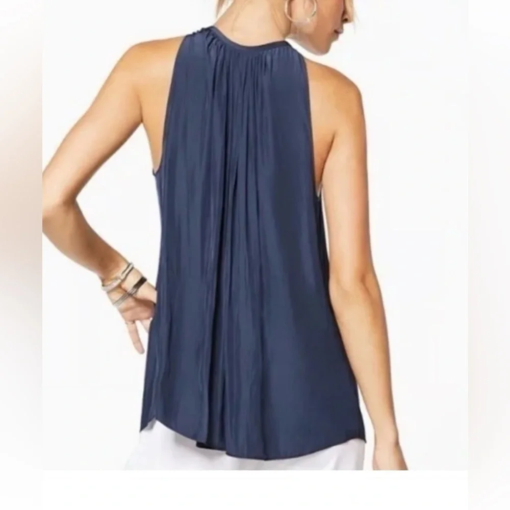 Ramy Brook Piper Reversible Sleeveless Halterneck Pleated Tank Top Blue size XS